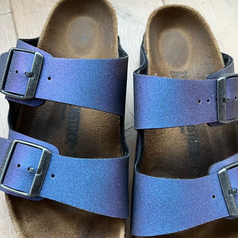 Blue / purple iridescent Birkenstocks